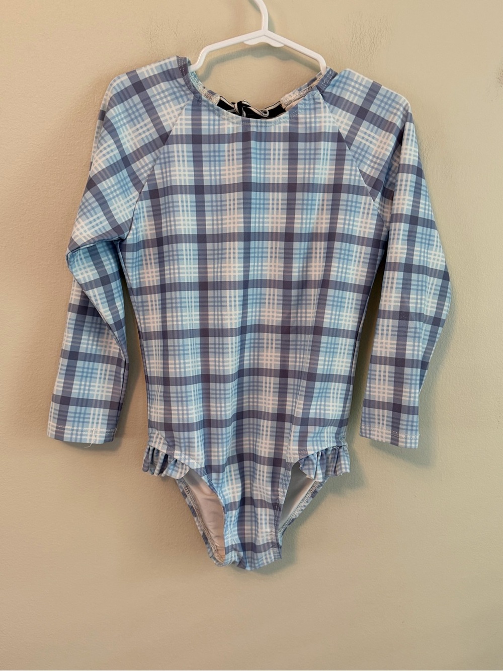 Minnow Long Sleeve Plaid One-Piece Swimsuit - Blue